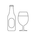 Beer bottle with glass outline icon. Alcohol drink silhouette. Vector illustration Royalty Free Stock Photo